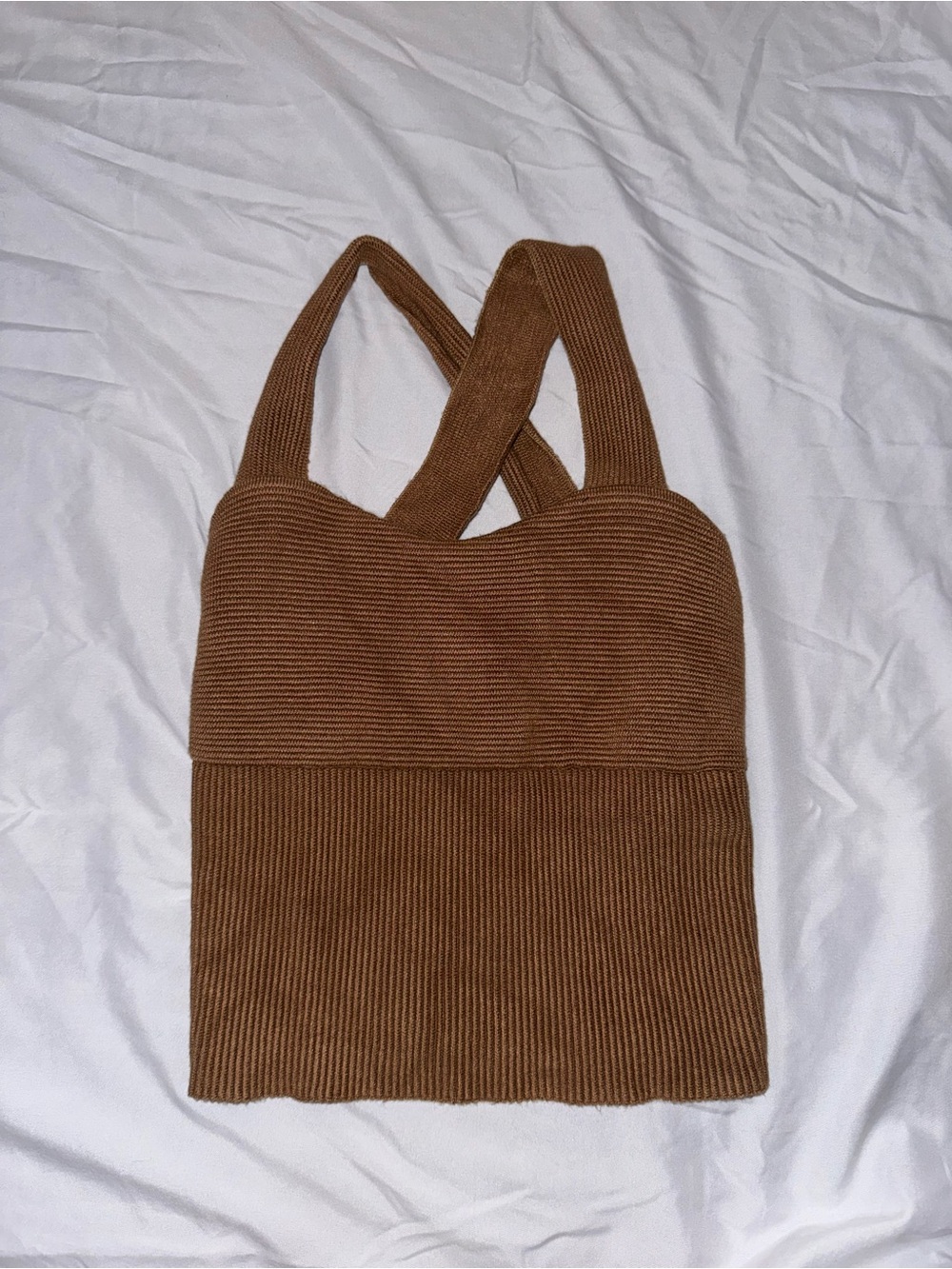 Abercrombie & Fitch Ribbed Knit Criss Cross Back Tank Top XS Brown